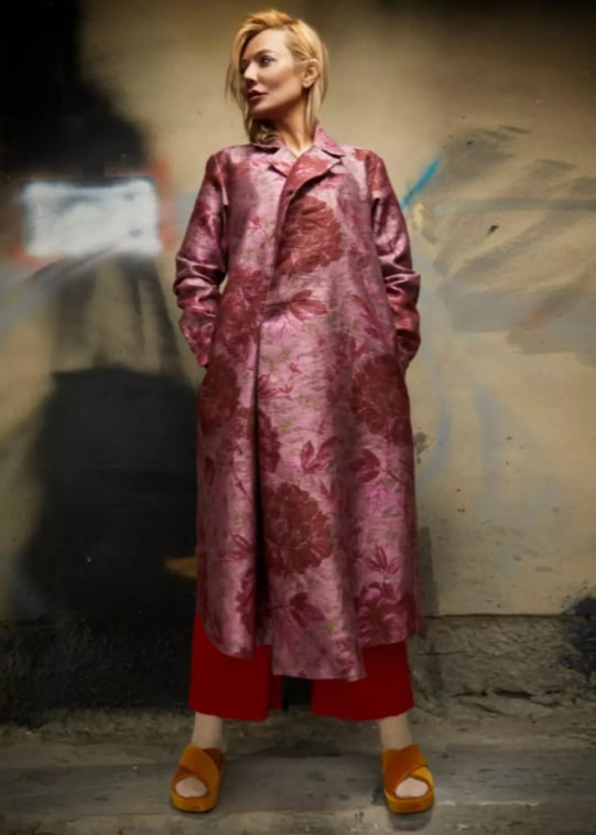 Roula Harb — Burgundy Floral Coat, front