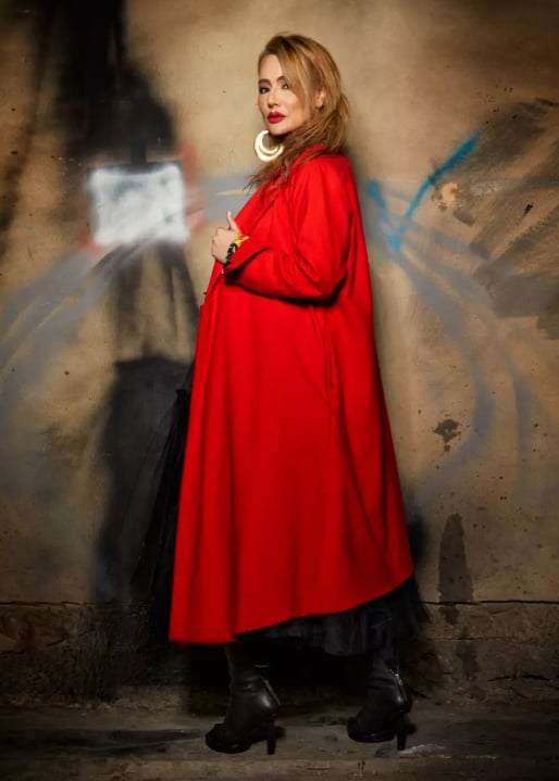 Roula Harb — Red Hooded Coat