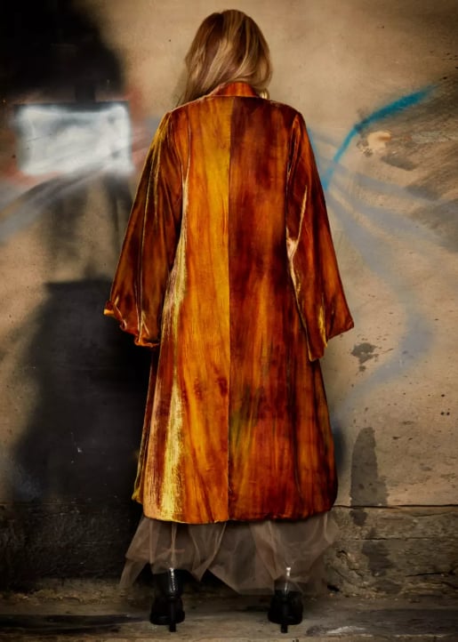 Roula Harb — Rust Velvet Coat, back