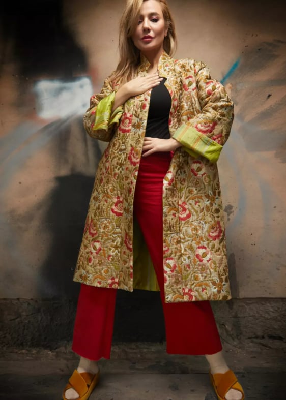 Roula Harb — Olive Floral Coat, front