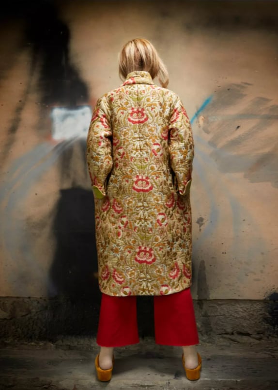 Roula Harb — Olive Floral Coat, back