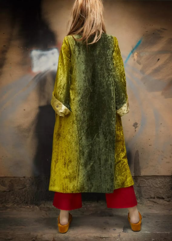 Roula Harb — Olive Velvet Coat, back